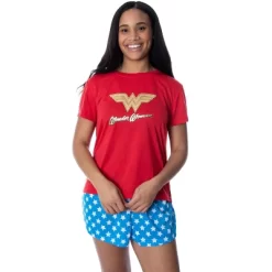 DC Comics Women's Wonder Woman Gold Foil Logo Shirt And Shorts Pajama Set WW Logo -Cozy Nights Sales Store GUEST 7ac08762 454a 4c85 8428 3d8a83292c8a
