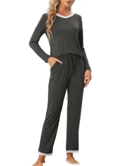 Cheibear Womens Lounge Sets V Neck Lace Nightwear With Pants Loungewear Pajamas -Cozy Nights Sales Store GUEST 7b094f13 69b9 4dc7 9e47 dd0943b76aef