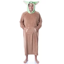 Star Wars The Mandalorian Baby Yoda Costume Adult Wearable Blanket Pullover Robe Brown