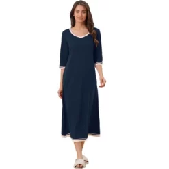 Cheibear Women's 3/4 Sleeve V Neck Full Length Sleep Nightdress With Pockets -Cozy Nights Sales Store GUEST 7c1b64b5 96d7 4490 ad7d c996e8574fd5