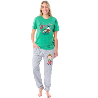 Elf The Movie Womens' Buddy Chibi Four Main Food Groups Sleep Pajama Set Multicolored 4 Elf The Movie Womens' Buddy Chibi Four Main Food Groups Sleep Pajama Set Multicolored - Image 4