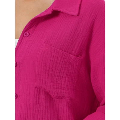 Cheibear Women's Button Down Long Sleeve Sleepwear Shirt With Shorts Casual Lounge Sets 4 Cheibear Women's Button Down Long Sleeve Sleepwear Shirt With Shorts Casual Lounge Sets - Image 4