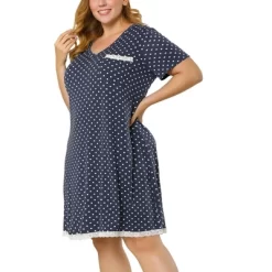 Agnes Orinda Womens Plus Size V Neck Polka Dots Short Sleeve Sleepwear Pajamas Nightgown -Cozy Nights Sales Store GUEST 7cf6d1f5 e4ed 43c9 8efc cd2dd5817c84
