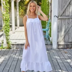 Women's Cotton Victorian Nightgown, Cecilia Sleeveless Lace Trimmed Button Up Long Vintage Night Dress Gown -Cozy Nights Sales Store GUEST 7dc8e8e7 c334 4816 a38d 29ef96eb2560
