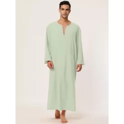Lars Amadeus Men's Cotton V-Neck Side Split Long Night Gown With Pocket