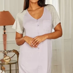 Womens Soft Knit Short Sleeve Nightgown, Button Down Night Shirt Pajamas -Cozy Nights Sales Store GUEST 7fa3a9ae 9451 4ac6 bd97 f5c17c5298e9