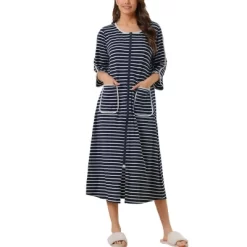 Cheibear Women's Zip Front Robe 3/4 Sleeve Striped Long Bathrobe Dress Pajama -Cozy Nights Sales Store GUEST 7ff658f9 d7db 4d55 bbcb f42dd21d4132