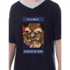 Disney Mens' Beauty And The Beast Without My Sleep Pajama Dress Shirt Black
