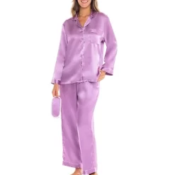 Women's Classic Satin Pajamas Lounge Set, Long Sleeve Top And Pants With Pockets, Silk Like PJs With Matching Sleep Mask -Cozy Nights Sales Store GUEST 81d8e9dc 3bf3 48f9 9bcf c1c854f567bf