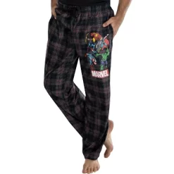 Marvel Comics Men's Avengers Plaid Loungewear Pajama Pants Black Plaid