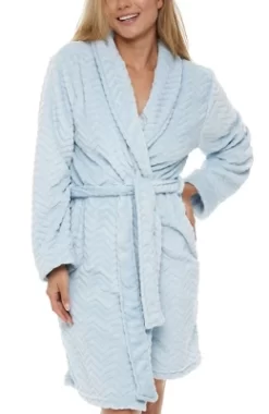 Women's Warm Soft Plush Fleece Bathrobe, Knee Length Robe, Chevrons -Cozy Nights Sales Store GUEST 856ab999 1b0e 4381 885a 19682696d736