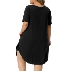 Agnes Orinda Women's Plus Size V Neck Short Sleeve Lace Trim Hem Nightgown -Cozy Nights Sales Store GUEST 86286cf7 c1c6 4366 97dd bc0d67b76e84