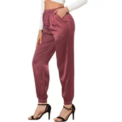 Allegra K Women's Drawstring Elastic Waist Athleisure Pants Ankle Length Satin Joggers With Pocket -Cozy Nights Sales Store GUEST 863ffa28 ecbd 49ad af66 42d2bbf53fb0