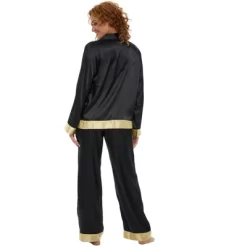 Women's Classic Satin Pajamas Lounge Set, Long Sleeve Top And Pants With Pockets, Silk Like PJs