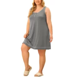 Agnes Orinda Women's Plus Size Faux Placket Sleeveless Round Neck Piping Nightgown -Cozy Nights Sales Store GUEST 875a749f acb3 47e2 82d1 b69d885b81ca