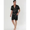 Lars Amadeus Men's Satin Pajama Set Summer Short Sleeve Night Wear Sleepwears Sleep Lounge Sets