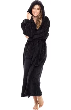 Women's Fuzzy Plush Fleece Bathrobe With Hood, Soft Warm Hooded Lounge Robe -Cozy Nights Sales Store GUEST 88015578 3785 44b3 858d 316e790d96a3