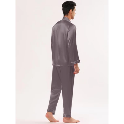 Lars Amadeus Men's Satin Pajama Sets Long Sleeve Loungewear Sleepwear V Neck Button Down Pjs Set 3 Lars Amadeus Men's Satin Pajama Sets Long Sleeve Loungewear Sleepwear V Neck Button Down Pjs Set - Image 3