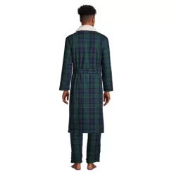 Lands' End Men's High Pile Fleece Lined Flannel Robe