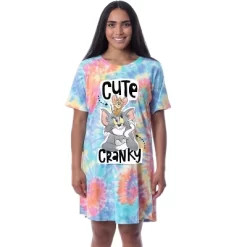 Tom And Jerry Womens' Cute Cranky Tie-Dye Nightgown Sleep Pajama Shirt Multicolored -Cozy Nights Sales Store GUEST 89f40d2c 04de 419c 9557 bc73f5d9e812