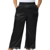 Agnes Orinda Women's Plus Size Satin Lace Trim Elastic Soft Wide Leg Pockets Pajama Pants