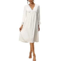 Cheibear Womens Satin Nightgowns Long Sleeve Lace Trim V-Neck Pajama Dress -Cozy Nights Sales Store GUEST 8bb3e955 5ab4 4a5b 9249 3104c9494871