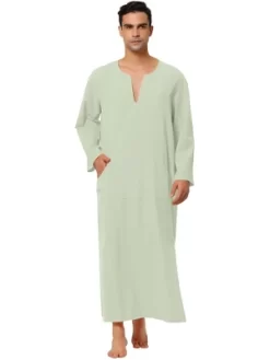Lars Amadeus Men's Cotton V-Neck Side Split Long Night Gown With Pocket -Cozy Nights Sales Store GUEST 8bc09150 5dac 44e4 9168 f6fc3b26cc23