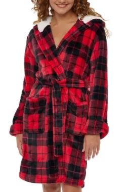Women's Classic Plush Hooded Robe, Short Fleece Plaid Bathrobe With Hood -Cozy Nights Sales Store GUEST 8dbc2924 736a 4ab3 b05b 74df7e64f3fb