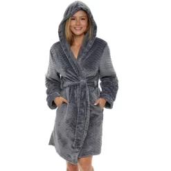 Women's Warm Soft Plush Fleece Bathrobe With Hood, Knee Length Hooded Robe, Chevrons -Cozy Nights Sales Store GUEST 8dde6fe9 0ca6 4ad9 b12c 37ed32e8835e