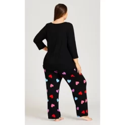 Women's Plus Size Full Length Heart Sleep Pant - Black | AVENUE