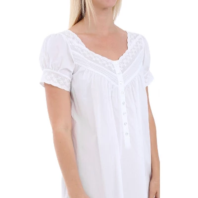 Women's Cotton Victorian Nightgown, Amelia Short Sleeve Lace Trimmed Button Up Long Vintage Night Dress Gown 2 Women's Cotton Victorian Nightgown, Amelia Short Sleeve Lace Trimmed Button Up Long Vintage Night Dress Gown - Image 2