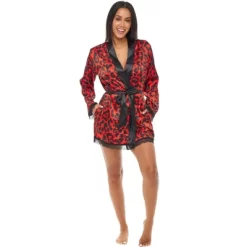 Womens Leopard Print Robe, Short Satin Silk Lace Trim -Cozy Nights Sales Store GUEST 8f50a9df f408 47ad 9413 af7c86c38e11