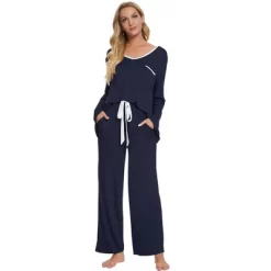 Cheibear Womens Pajama Set Soft Modal Contrast Color Long Sleeve Shirt And Pants Sleepwear 2pcs -Cozy Nights Sales Store GUEST 8ff50ed0 bf47 464d a456 3aaaf522f514