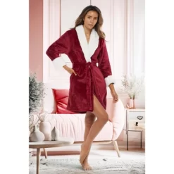 Women's Classic Plush Robe, Short Fleece Bathrobe Solids