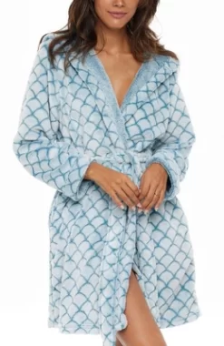 Women's Warm Soft Plush Fleece Bathrobe With Hood, Knee Length Hooded Robe, Seashell Scalloped -Cozy Nights Sales Store GUEST 91438e70 9cbd 4b03 8163 32b546caee45