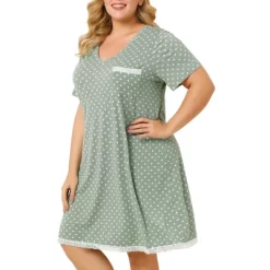 Agnes Orinda Womens Plus Size V Neck Polka Dots Short Sleeve Sleepwear Pajamas Nightgown -Cozy Nights Sales Store GUEST 9207010f 847f 4e85 921d ffdb3493df16