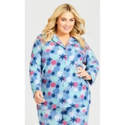 Women's Plus Size Snowflake Button Fleece Sleep Top - Blue | AVENUE -Cozy Nights Sales Store GUEST 92afcf6b 81a5 4aa8 a4b8 5b1e90abd489