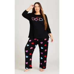 Women's Plus Size Full Length Heart Sleep Pant - Black | AVENUE -Cozy Nights Sales Store GUEST 92e50727 2da6 4b7a a8f4 cf6979167c28