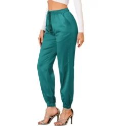 Allegra K Women's Drawstring Elastic Waist Athleisure Pants Ankle Length Satin Joggers With Pocket -Cozy Nights Sales Store GUEST 9542648f 3693 4e6b 8b88 1c9a3d5032f7