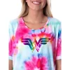 DC Comics Womens Wonder Woman Foil Logo Tie Dye Nightgown Sleep Shirt Multicolored