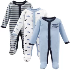 Luvable Friends Baby Boy Cotton Preemie Snap Sleep And Play 3pk, Airplane, Preemie
