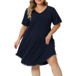 Agnes Orinda Women's Plus Size V Neck Short Sleeve Lace Trim Hem Nightgown -Cozy Nights Sales Store GUEST 975ebdce a3dc 44dc 8ab0 612674a266e8