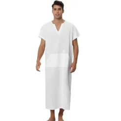 Lars Amadeus Men's Short Sleeves Cotton V-Neck Side Split Long Nightshirt -Cozy Nights Sales Store GUEST 97a5c6e3 61c9 45ab 9b35 b0d0755a2cba