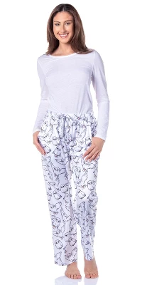 Harry Potter Womens' Hedwig Owl Character Tossed Print Sleep Pajama Pants White