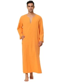 Lars Amadeus Men's Cotton V-Neck Side Split Long Night Gown With Pocket -Cozy Nights Sales Store GUEST 992b3bdb 8193 45eb 8308 e1bacde380bd