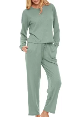 Women's Soft Ribbed Waffle Rib Knit Henley Pajamas Lounge Set, Lounge Sleeve Top And Pants With Pockets, Drawstring -Cozy Nights Sales Store GUEST 99308b3b 7e98 4128 953d 51688c52bd86