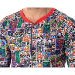 Cozy Nights Sales Store 24 Marvel Unisex Adult Comic Character Grid Print One Piece Pajama Union Suit Multi