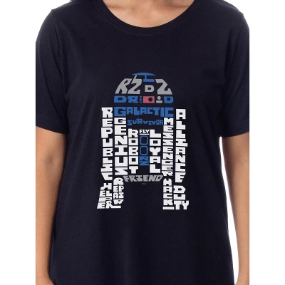 Star Wars Womens' Movie Film R2-D2 Droid Word Art Nightgown Sleep Pajama Black 1 Star Wars Womens' Movie Film R2-D2 Droid Word Art Nightgown Sleep Pajama Black