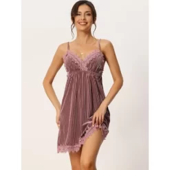 Cheibear Womens Velvet Nightgowns With Robe Lace Trim Loungewear Pajama Sets