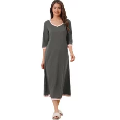 Cheibear Women's 3/4 Sleeve V Neck Full Length Sleep Nightdress With Pockets -Cozy Nights Sales Store GUEST 9b54634e 5b92 4c20 9f04 51a431a4c5cf